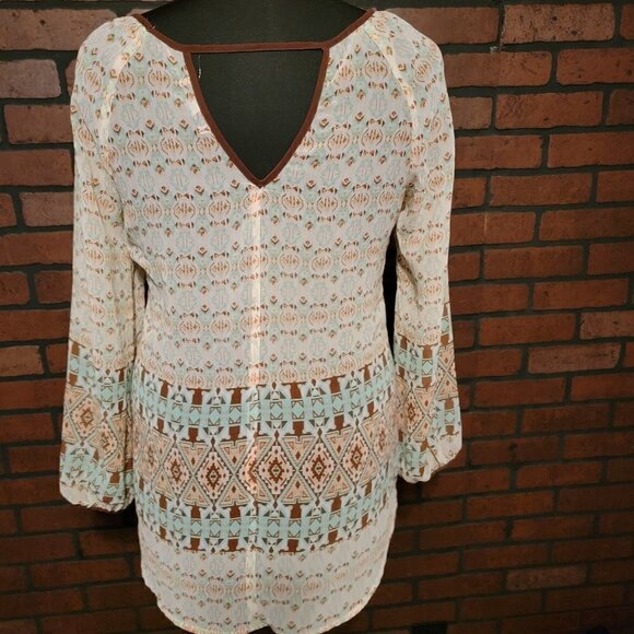 Blu Pepper long sleeve blouse - Size Med.  Brown/Mint/Cream - Picture 2 of 8